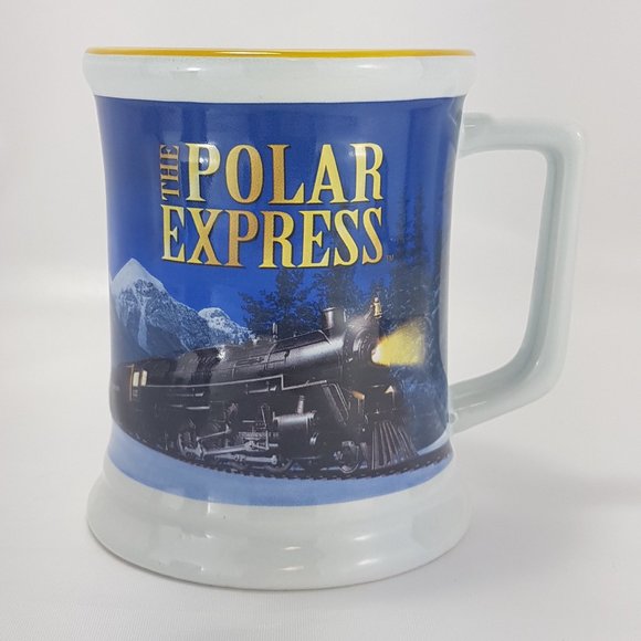 Set of 2 Vintage Polar Express Believe Mugs Teacups Warner Bros White Blue - Picture 2 of 12